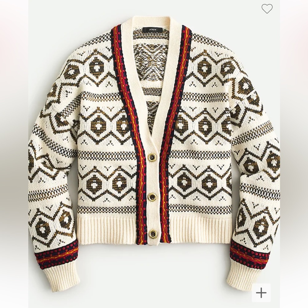 J.Crew Diamond Fair Isle cardigan sweater in Hthr Loden Hickory Ivory